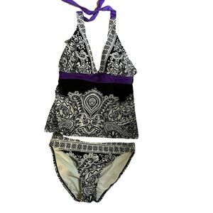 Athleta Paisley Bikini Bottom Black White Purple Small
